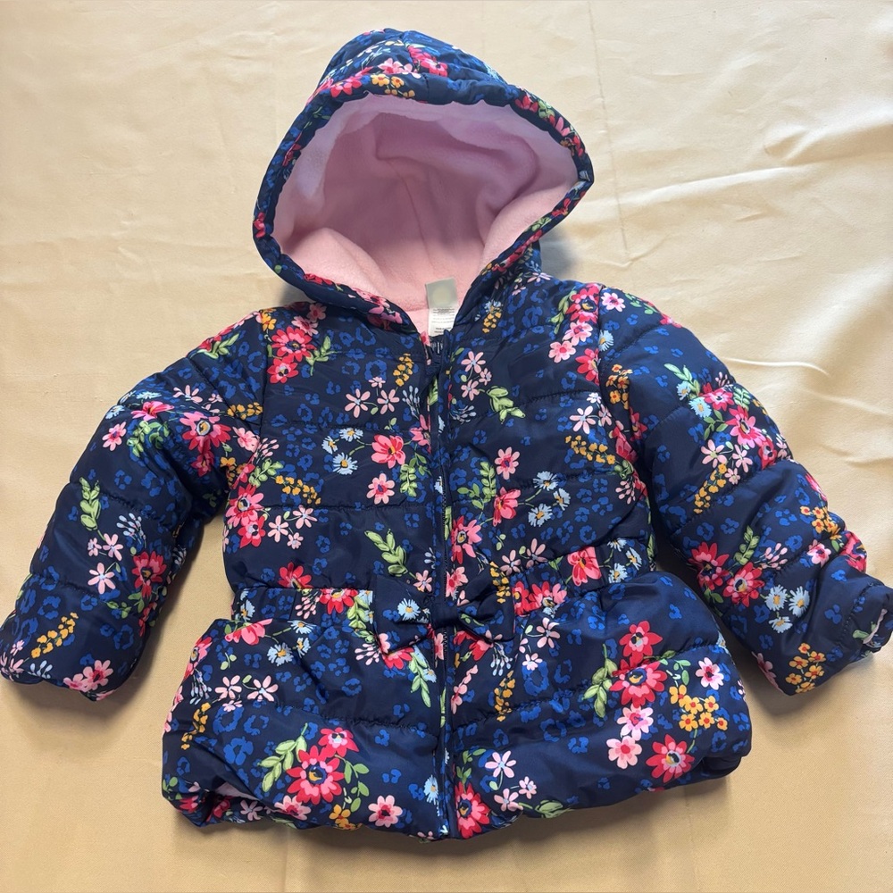 Little Me Floral Puffer Jacket - Blue and‎ Pink